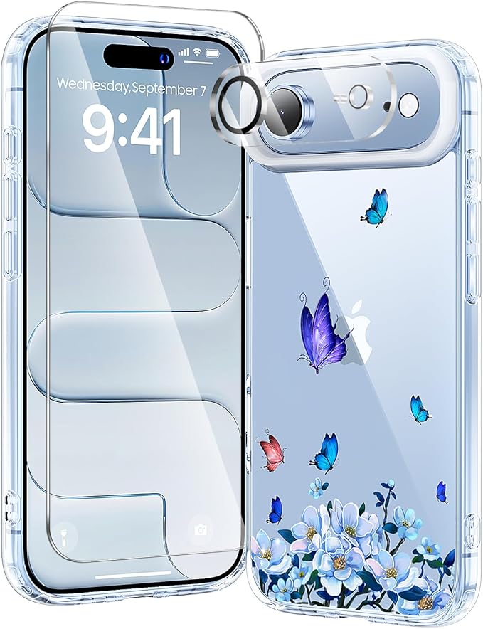 toushion 3 in 1 for iPhone Air Case Clear Printed Design | Yellowing-Resistant Acrylic Back, Screen Protector *1 & Camera Lens Protector*1, Military-Grade Protection