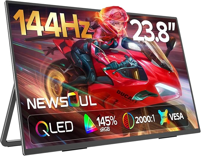 Newsoul 23.8" Portable Monitor 144Hz USB-C HDMI Computer Display for Business Travel/Office/Game, Slim & Light External Screen with Dual Speakers