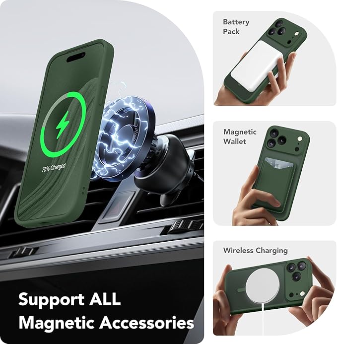 CAPRARO Magnetic for iPhone 17 Pro Max Case, Upgraded [Full Camera Protection] [Compatible with MagSafe] Protective Translucent Matte Women Girl Phone Case Cover, Deep Green