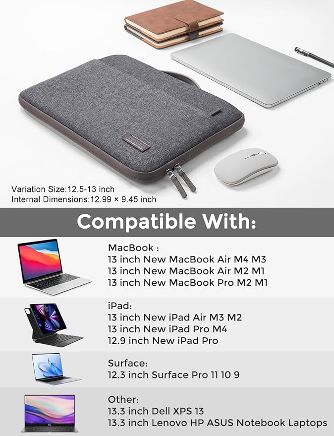 DOMISO Laptop Case Sleeve Protective Cover Compatible with MacBook Air 13 M4 M3 M2,MacBook Pro M2 M1,iPad Air/Pro,13 inch Dell,Lenovo, HP,Asus,Waterproof Computer Cases Bag with Handle,Dark Grey