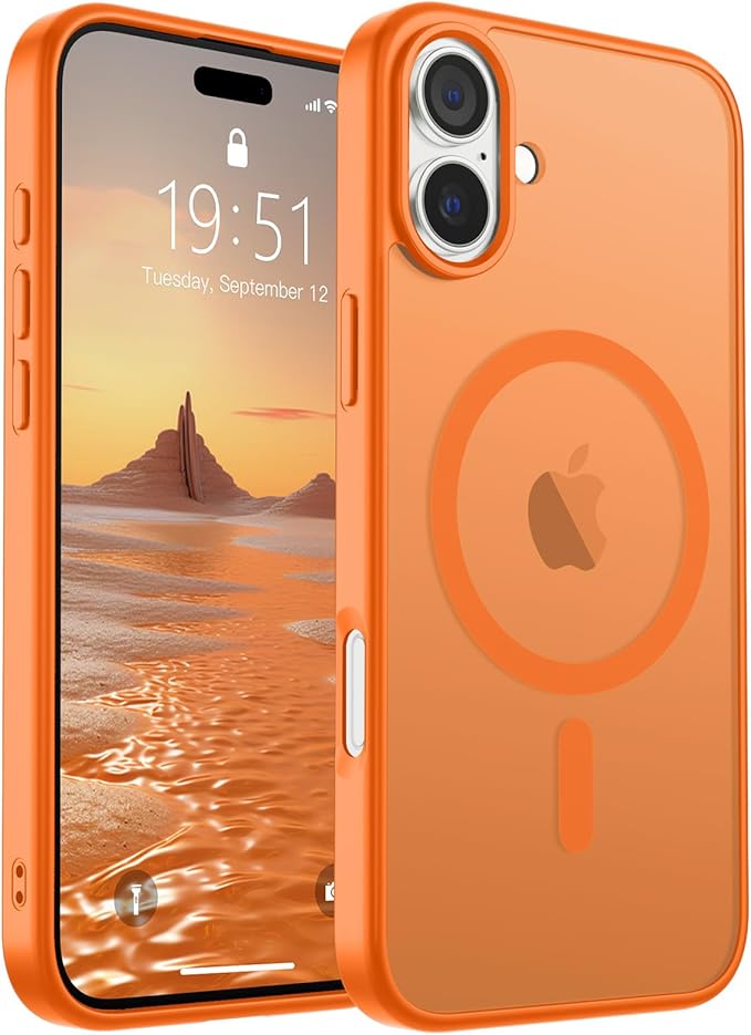 SUPFINE Magnetic for iPhone 16 Plus Case (Compatible with MagSafe) (Military Grade Drop Protection) Translucent Matte Shockproof Phone Cover,Starry Orange