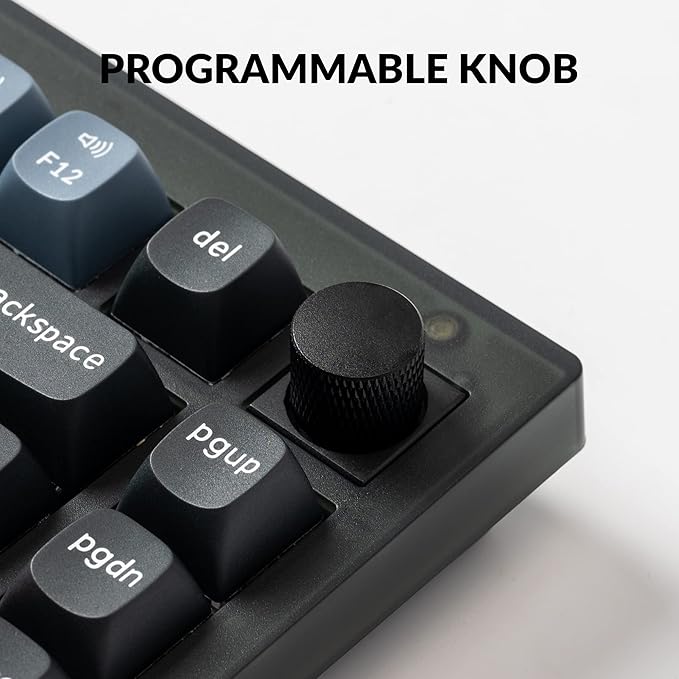 Keychron V1 Wired Custom Mechanical Keyboard Knob Version, 75% Layout QMK/VIA Programmable with Hot-swappable Keychron K Pro Brown Switch Compatible with Mac Windows Linux (Frosted Black-Translucent)