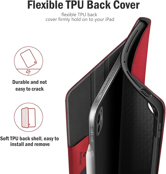 Antbox for iPad Pro 11 Inch Case M5 2025/M4 2024, Built-in Pencil Holder, Fully Supports Pencil Pro/USB-C, Auto Sleep/Wake Function Vegan Leather (Red)