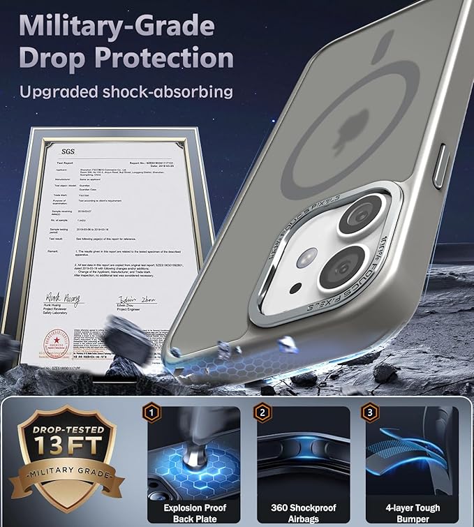 Newfuture Designed for iPhone 11 Case with Strong Magnetic [13 FT Military Drop Protection] [Compatible with Magsafe] Slim Translucent Matte Shockproof with Anti-Fingerprint Phone Case, Titanium Gray