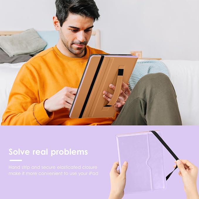 VIKESI Case for iPad Pro 13-inch M5 or M4 Released in 2025 or 2024, Leather Stand Cover with Apple Pencil Holder, Auto Wake/Sleep, Multiple Viewing Angles, Built in Hand Strap & Pocket,Lavender
