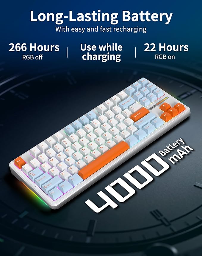 Aula F87 Pro Wireless Mechanical Keyboard, 87-Key TKL Tri-Mode (BT5.0/2.4G/USB-C), Hot Swappable Gasket Mount Keyboard, 4000mAh Battery, RGB Backlit PBT Keycaps Custom Gaming Keyboard for PC Mac