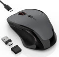 Bluetooth Wireless Laptop Mouse for MacBook Air Pro iPad Mac, Ergonomic Rechargeable Mouse with Jiggler Mode, 2 Mode Bluetooth & 2.4G USB-A/USB-C Receiver, Silent Optical Computer Mice, Grey