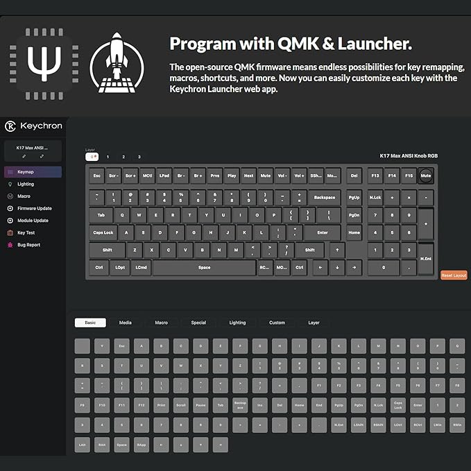 Keychron K17 Max 96% Layout Ultra-Slim Wireless Custom Mechanical Keyboard, Hot Swappable Low Profile Gateron Brown Switch QMK Programmable Bluetooth/2.4 GHz/Wired RGB Backlit NKRO for Mac Win Linux
