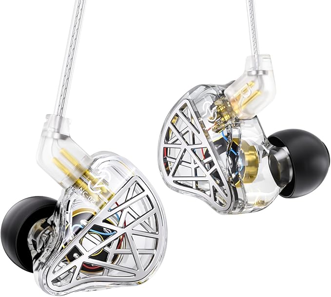 CCZ NC02 in Ear Monitor Headphones, IEMs for Gaming, Deep Bass Wired Earbuds, 1DD 10mm Dynamic Driver in Ear Headphones, in Ears for Singers Musicians Drummer, Tangle-Free Cable (Clear, Without Mic)