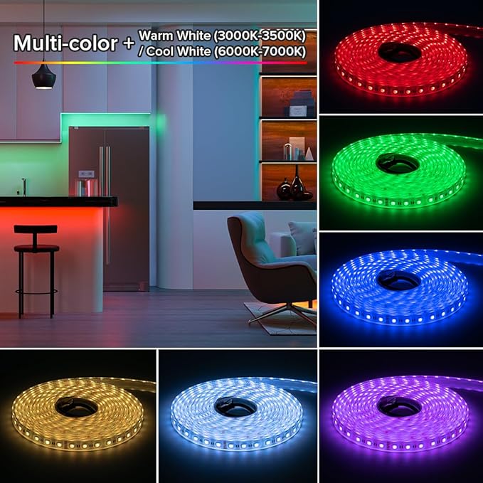 BTF-LIGHTING IP68 Waterproof Outdoor RGBW LED Strip 5050SMD RGB+Warm White(3000K-3500K) 4 Color in 1 DC24V 16.4ft 5m 60LED/m Multi-Colored Light White PCB Can Work Outdoor(No Adapter or Controller)