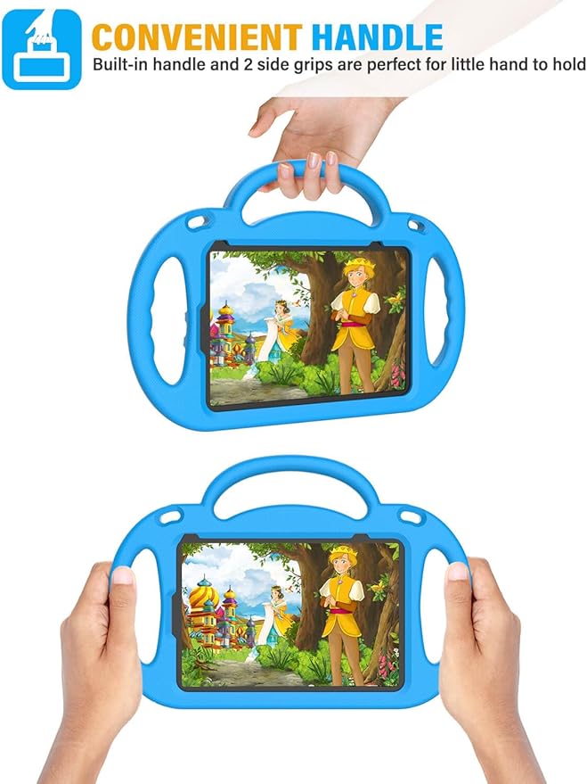Kids Case for iPad Mini 7 (A17 Pro) 2024/ Mini 6 2021, iPad Mini 7th/6th Generation Case with Shoulder Strap - Durable Shockproof with Handle Stand Protective Cover for iPad 8.3 Inch Blue