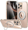 toushion 3 in 1 for iPhone 16 Pro Case Clear with Stand,Not Yellowing,Flexible Stable Stand,Kickstand,fits MagSafe,Military-Grade Protection Phone case for iPhone 16 pro Clear - Ring Holder