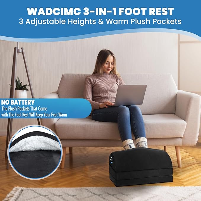 Foot Rest for Under Desk at Work, Warmer Feet Pocket Footrests,Foot Stool with Washable Cover,Comfortable Footrest with 3 Adjustable Heights, for Office Gaming Chair, for Leg Support, XL(18IN)