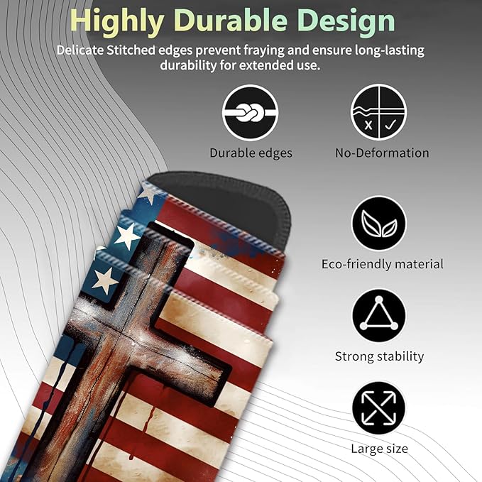 Extended Non-Slip Mouse Pad + Mouse Wrist Rest + Lace-Shaped Coaster Set, Ergonomic Design, Suitable for Desk and Home Gaming Table Mat, American Flag Cross