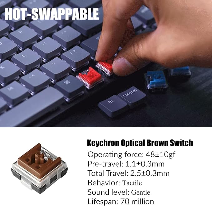Keychron K3 Version 2, 75% Layout 84 Keys Ultra-Slim Wireless Bluetooth/USB Wired Mechanical Keyboard with RGB Backlit, Hot-Swappable Low-Profile Keychron Optical Brown Switch for Mac Windows