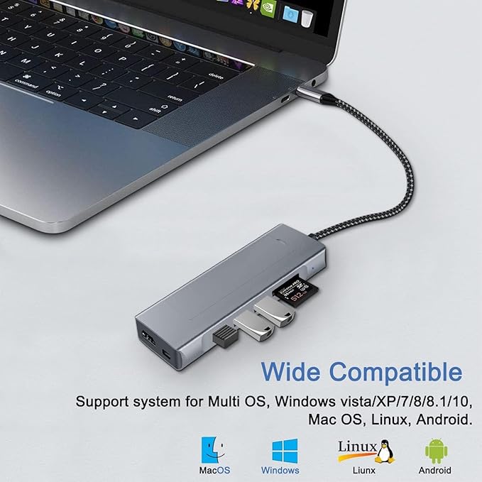8-in-1 USB C Hub with M.2 NVMe SSD Enclosure, 4K HDMI, 100W PD, 10Gbps USB-C, USB3.1, SD/TF Card Reader for XPS, Dell, MacBook Pro, iPad Pro Upgraded
