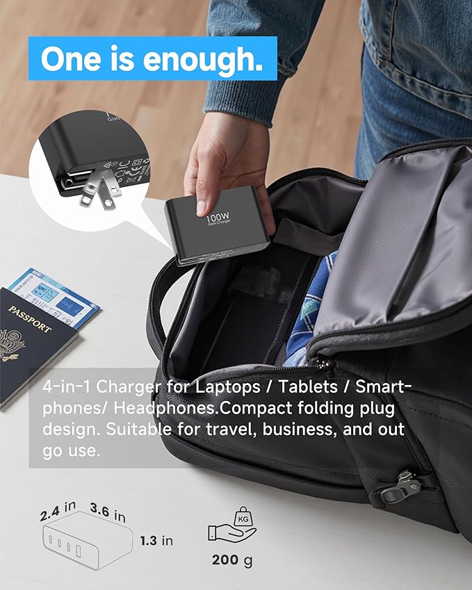 TOPADRE 100W USB C Charger for MacBook, 4-Port PD Fast USBC Charger with LED Display, GaN Compact Foldable Charging Station for MacBook Pro/Air, iPad Pro, for iPhone 17/16 Pro Max, Galaxy S25, Black