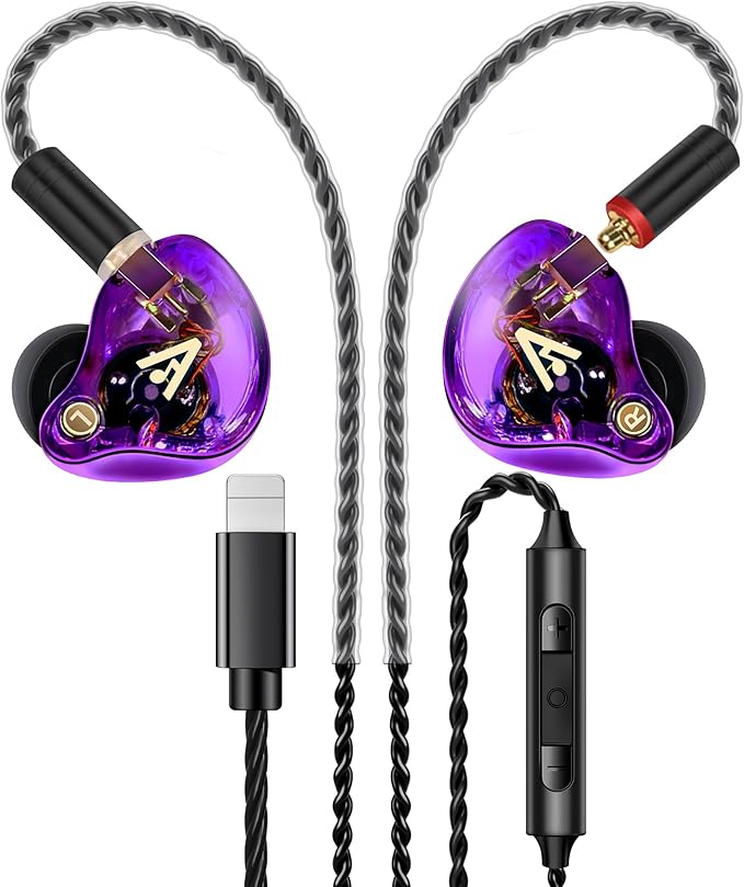 Vibes 202ML Wired Earbuds - HiFi in Ear Headphones for iPhone 5–14, Noise Isolating Ear Buds w/ Mic - Clear Sound, Deep Bass, Comfort-Fit Earphones - MMCX–LTN, Silver Plated Cord, Carrying Case