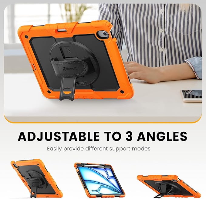timecity for iPad Air 13 Inch Case M4 2026/ M3 2025/ M2 2024, 360° Rotating Stand, Pencil Holder & Wireless Charging, Shockproof with Screen Protector & Shoulder Strap - for Designers, Orange