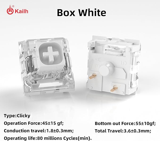 Kailh Box White Clicky Keyboard Switch,3-pin 45gf Pre-Lubed Dustproof Waterproof RGB SMD Key Switches for 3D Prints and Mechanical Gaming Keyboard(White,45pcs)