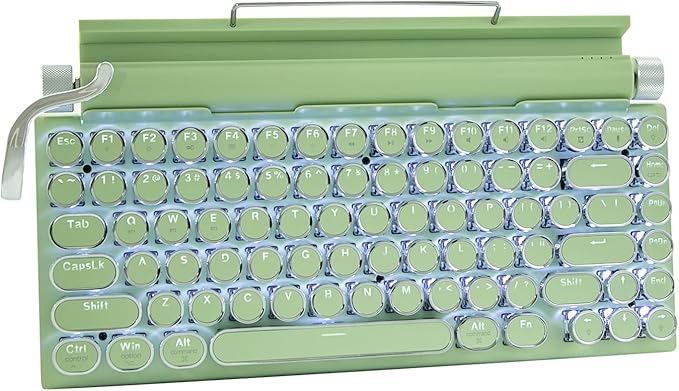 Adventurers Retro Typewriter-Style Mechanical Keyboard, 83 Keys, 75% Compact Layout, Bluetooth 5.0 and Wired, Hot-Swappable Blue Switch, White Backlit for Windows/Mac/iPad/PC/Laptop (Light Green)