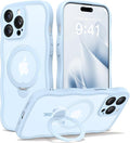 CAPRARO for iPhone 14 Pro Case with 360° Spin Magnetic Stand for Women, [Compatible with MagSafe] [Full Camera Protection] Cute Wave Translucent Matte Case for iPhone 14 Pro,Light Blue