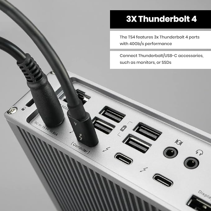CalDigit TS4 18 Port Thunderbolt 4 Dock, 98W Charging, 3X TBT4 (40Gb/s), 3X USB-C + 5X USB-A (10Gb/s), 2.5GbE LAN, 8K@30Hz or 2X 6K@60Hz Displays, Mac/Windows/Chrome, Space Gray, 0.8m Certified Cable