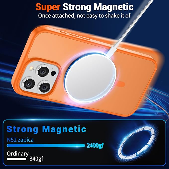 SUPFINE Magnetic for iPhone 15 Pro Case (Compatible with MagSafe) (Military Grade Drop Protection) Translucent Matte Shockproof Phone Cover,Starry Orange