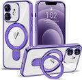 Compatible with iPhone 12 Case with Invisible Magnetic Ring Stand [Compatible with Mag-Safe] [Full Camera Lens Protector] Plating Clear Phone Case for iPhone 12 6.1", Purple