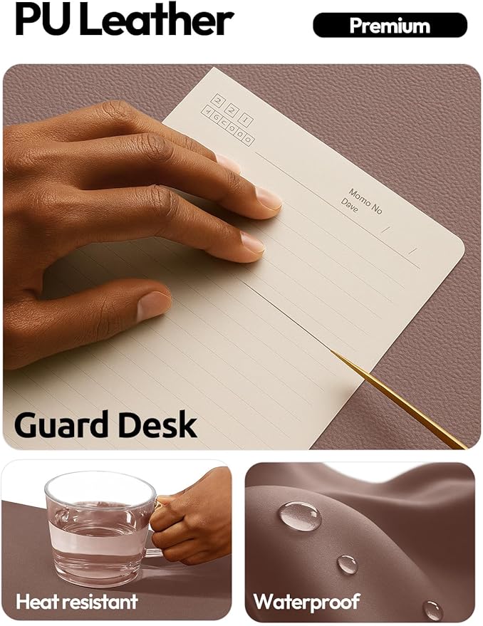 YSAGi Leather Desk Protector, Office Mat, Large Mouse Mat, Non-Slip PU Leather Blotter, Laptop Desk, Waterproof Writing Pad for Office and Home (Chocolate, 35.4" x 17")