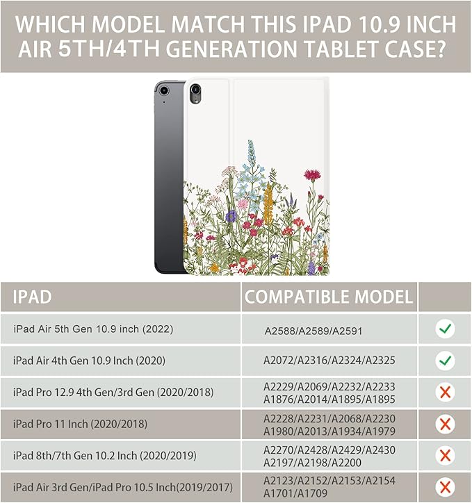 iPad Air 11 Inch Case (M4/M3/M2) 2026/2025/2024, iPad Air 5th/4th Generation Case 10.9 Inch 2022/2020 Women Girls Multi-Angle Viewing with Adjustable Stand Shockproof Auto Wake/Sleep, Flowers