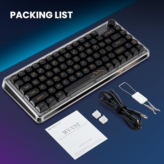 MY-V82 75% Tri-Mode Wireless Mechanical Gaming Keyboard, Bluetooth 5.0/2.4GHz/USB-C，Keyboard with Knob， RGB Backlit, Hot-Swappable, Electroplated Metal Case, for Win/Mac Gamers