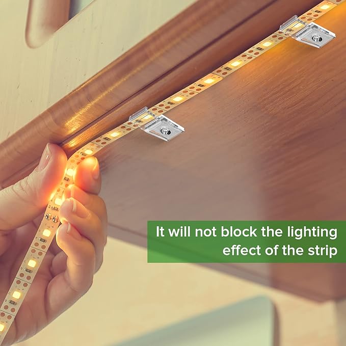 TYMXGHF transparent Strip Light Clips, Self Adhesive with Screws Mounting Holder, 20Pcs LED Strong Fixing Clips And Screws For 0.39in/10mm Width IP30/65 2-4PIN Strip Lights,Fairy Lights,String Lights