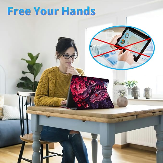 for Kindle Scribe 10.2 Inch 2022/2024 Released Tablet Case, Slim Kickstand Stand Leather Smart Cover with Auto Wake/Sleep, Pink Flower Dragon