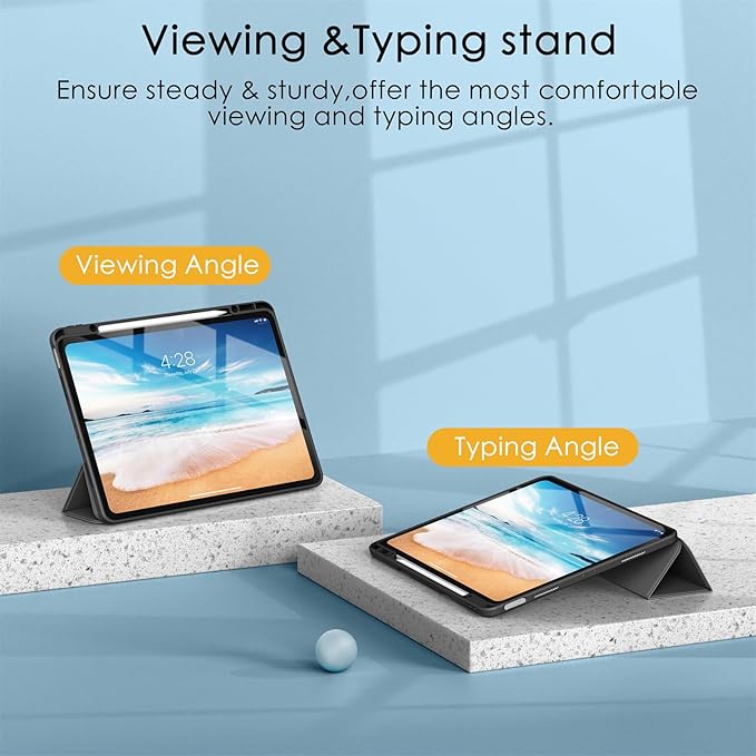 Soke Case for iPad Pro 12.9 Inch (6th/5th/4th/3rd Generation, 2022/2021/2020/2018) - Pencil Holder + Auto Sleep/Wake + Camera Protection, Transparent Shockproof Back Cover,Black
