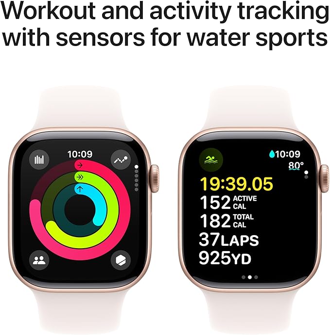 Apple Watch Series 10 [GPS 42mm case] Smartwatch with Rose Gold Aluminum Case with Light Blush Sport Band - S/M. Fitness Tracker, ECG App, Always-On Retina Display, Water Resistant