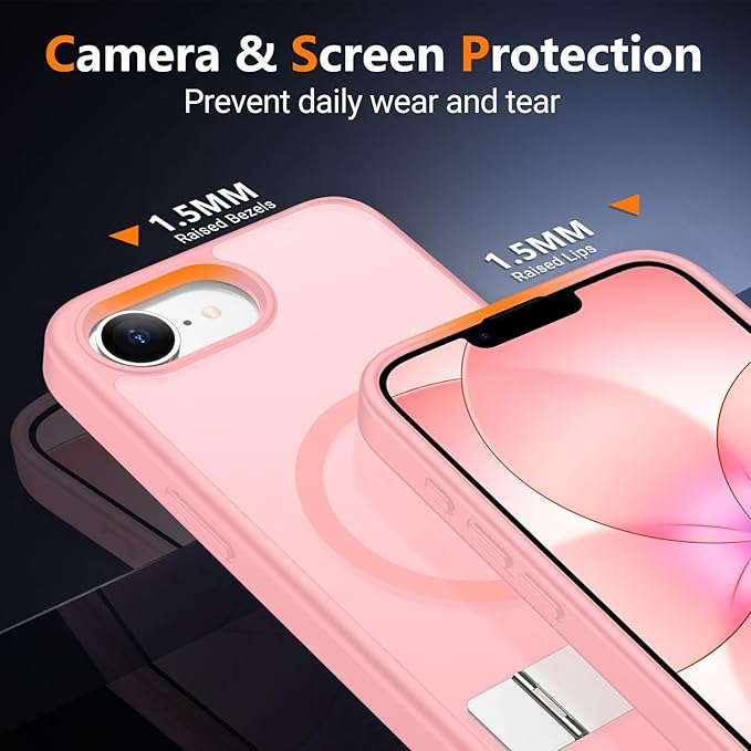 SPIDERCASE Magnetic for iPhone 17e Case for iPhone 16e Case, with [3 Stand Ways] [Military Grade Drop Protection] Invisible Stand Shockproof Slim Case for iPhone 17e/16e 6.1 inch, Light Pink