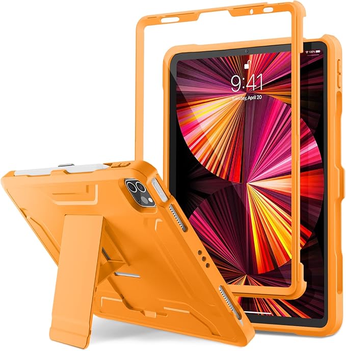 DTTO for iPad Pro 11 inch Case 2022(4th Gen)/2021(3rd Gen), [Screen Protector] Dual Layer Full Body Protection Cover with Pencil Holder, Also Fit iPad Pro 11'' 2020&2018/iPad Air 5/Air 4 - Orange