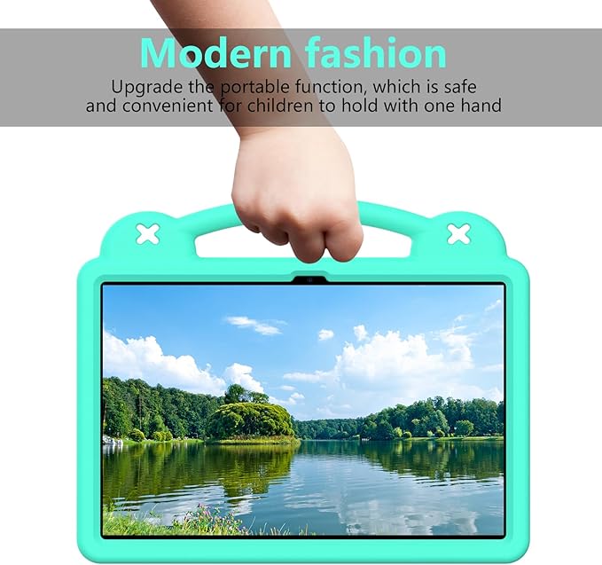 AKABEILA Compatible with Samsung Galaxy Tab A11 2025 Tablet Case, Kids Friendly Universal Lightweight Shockproof Protective Case with Shoulder Strap & Stand Handle Mint Green