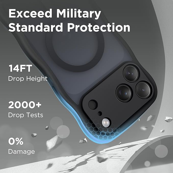 CAPRARO Magnetic for iPhone 17 Pro Max Case for Women Girls, Upgraded [Full Camera Protection] [Compatible with MagSafe] Cute Wave Translucent Matte Phone Case for iPhone 17 Pro Max, Black