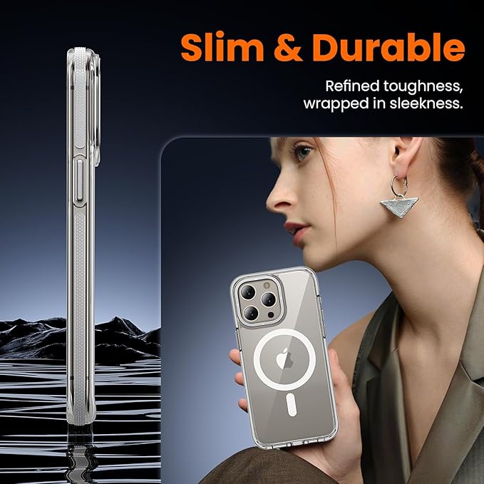 toushion 3 in 1 for iPhone 15 Pro Case Clear with MagSafe, Yellowing-Resistant Acrylic Back, Shockproof Guard Corners, Military-Grade Protection for iPhone 15 Pro Phone Case 6.1 inch Clear Bumper