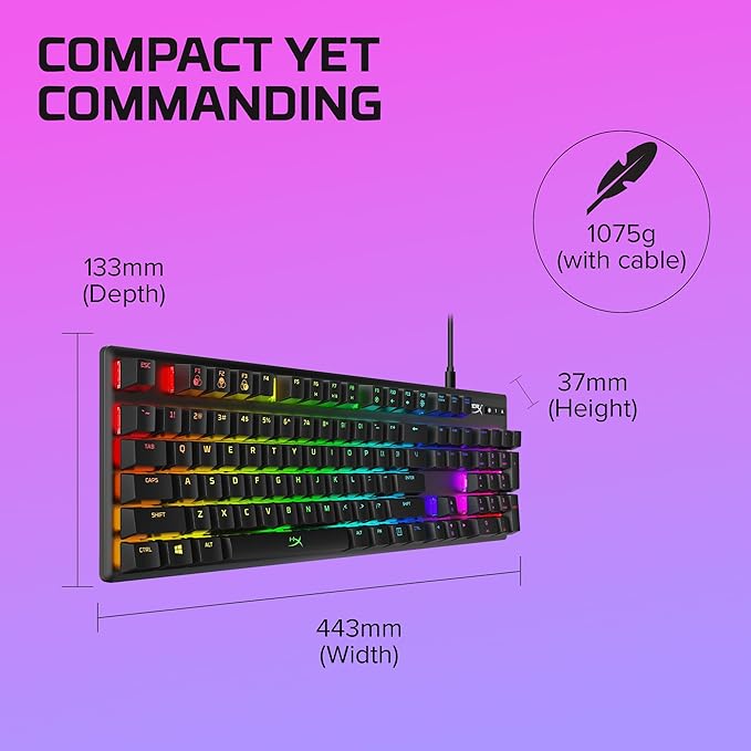 HyperX Alloy Origins - Mechanical Gaming Keyboard, Software-Controlled Light & Macro Customization, Compact Form Factor, RGB LED Backlit - Tactile HyperX Aqua Switch,Black