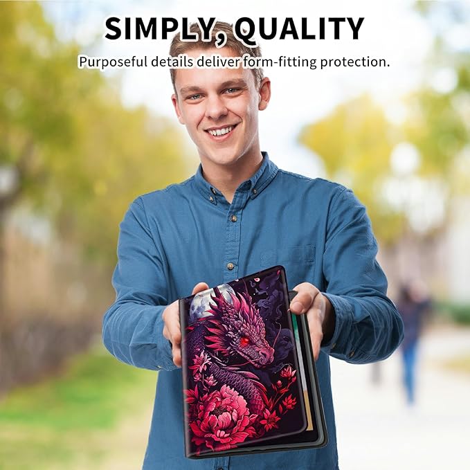for Amazon Kindle Fire HD 8 & HD 8 Plus(12th/10th Generation, 2024/2022/2020 Release) 8" Tablet Case, Slim Kickstand Stand Leather Smart Cover with Auto Wake/Sleep, Pink Flower Dragon