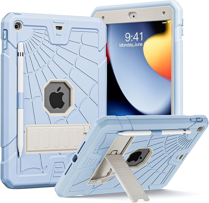 SIBEITU Case Compatible with iPad 9th Generation for Kids, with Pencil Holder Stand, Heavy Duty Rugged Case for iPad 10.2 inch