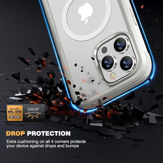 Diaclara Magnetic for iPhone 15 Pro Case, [Military-Grade Drop Proof & Fit for MagSafe] Built-in Shockproof Screen Protector, [Camera Lens Protector] Phone Cover for iPhone 15 Pro 6.1"(White)