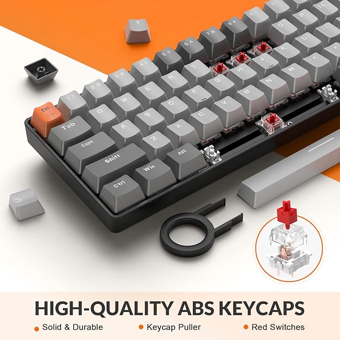 MAGIC-REFINER RK68 60% Wireless Mechanical Keyboard, Bluetooth 5.0/2.4GHz with Dual Mode 2-in-1 Receiver, Ergonomic Compact 68-Key Hot Swappable Gaming Keyboard, Red Switch for Mac Windows PC