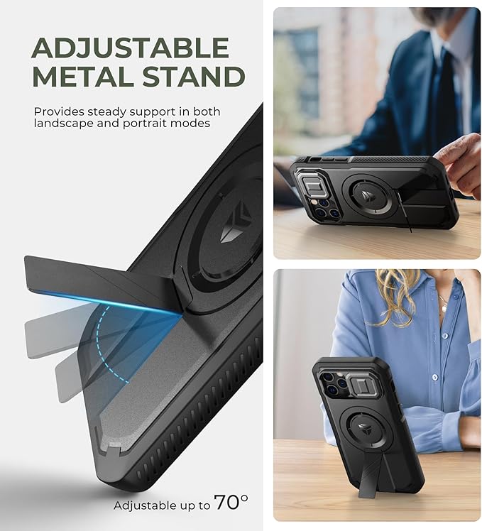 Dexnor for iPhone 12/iPhone 12 Pro Case with Slide Camera Cover & Adjustable Kickstand & Privacy Screen Protector, Compatible with MagSafe Rugged Bumper Case Magnetic Protective Cover 6.1 Inch,Black