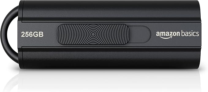 Amazon Basics 256 GB Ultra Fast USB 3.1 Flash Drive, High Capacity External Storage for Photos Videos, Retractable Design, 130MB/s Transfer Speed, Black