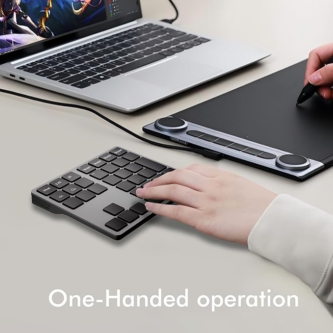 Doohoeek Tri-Mode Programmable Keyboard (BT/2.4G/Wired), Bluetooth Shortcuts Keyboard with 25 Custom Keys & Shortcuts Stickers & Backlit, Wireless Macro Keypad for Windows Graphic, Editing & Office