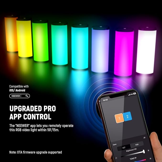NEEWER Pro Magnetic Handheld Light Wand with APP DMX Control/Custom Effects/Light Group, 360° Full RGB, 2600mAh 2500~10000K Dimmable LED Lighting CRI97 17 Scenes for Video Recording Streaming, TL98C